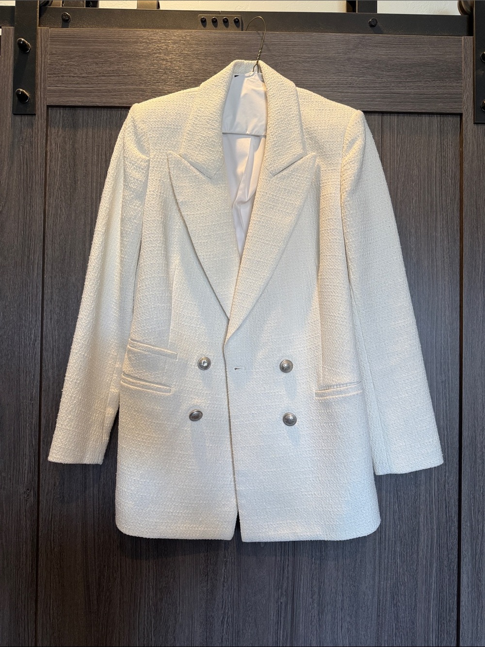 Express M Women's White Double-Breasted Blazer Jacket